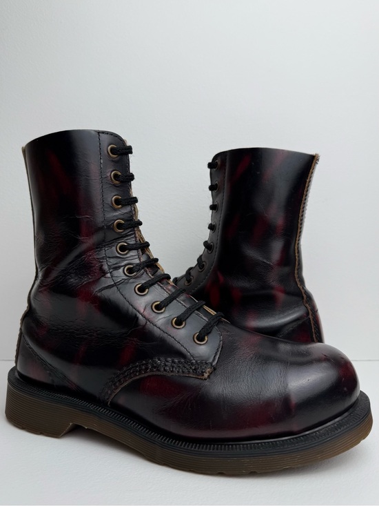Dr. Martens Shoes - Vintage Dr. Martens 10 Eye Oxblood Red Black Rub Off Steel Toe MIE Boots UK 5